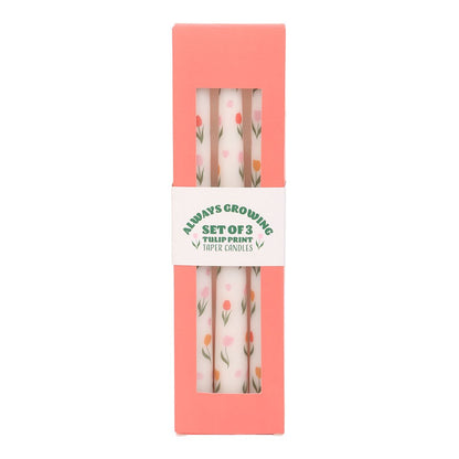 Set of 3 Tulip Print Taper Candles