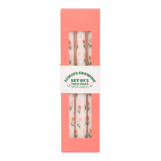 Set of 3 Tulip Print Taper Candles