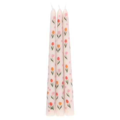 Set of 3 Tulip Print Taper Candles