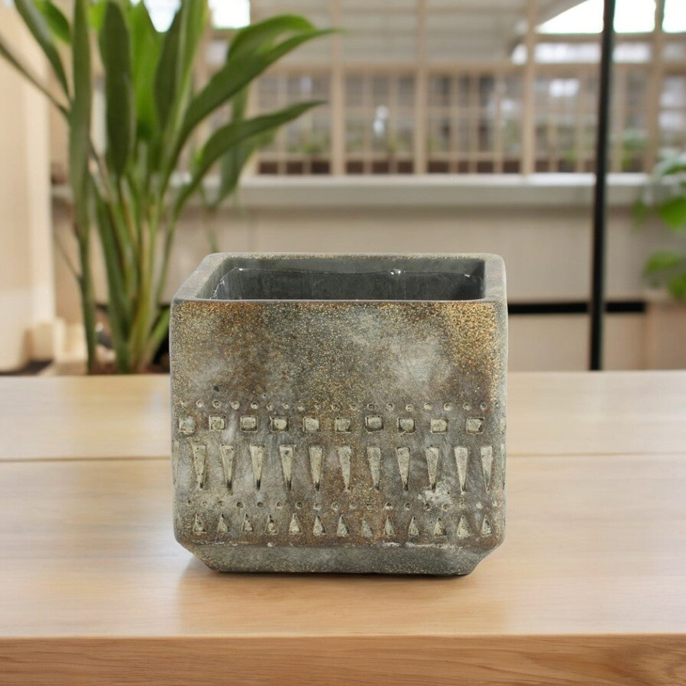 Aztec Cement Cube Plant Pot