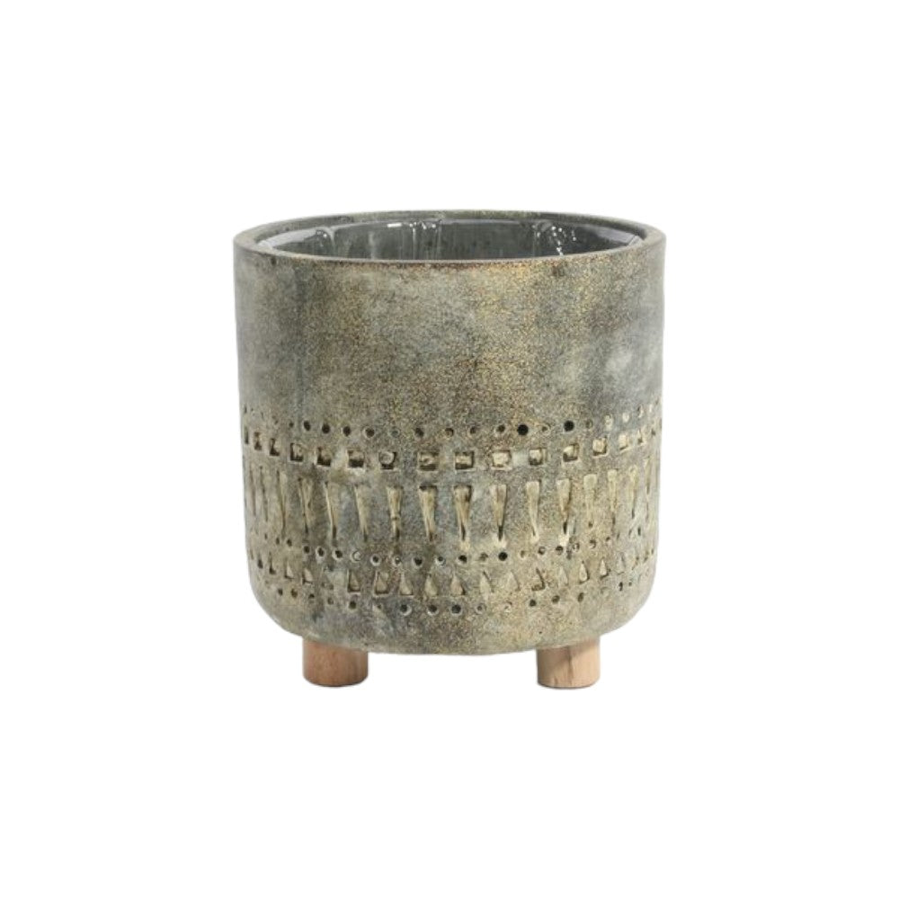 Aztec Cement Pot on Feet (14cm)