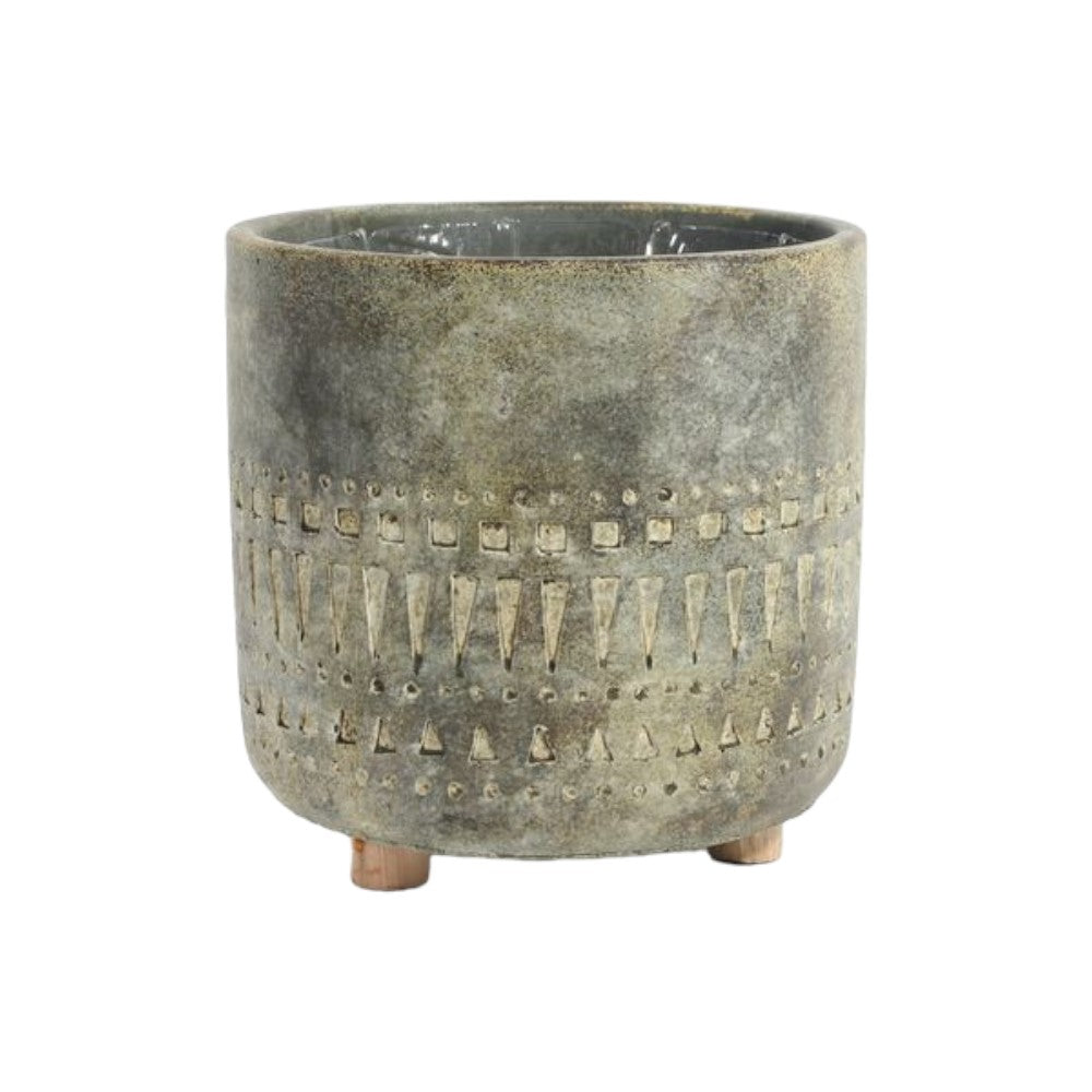 Aztec Cement Pot on Feet (17cm)