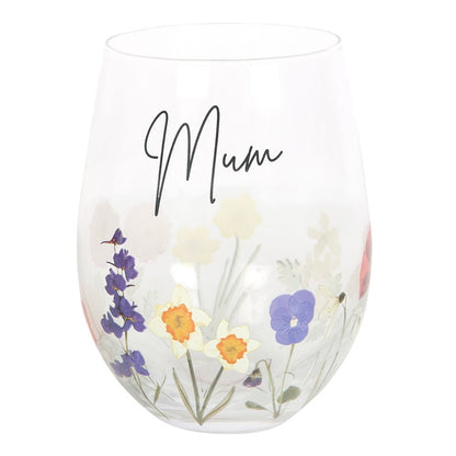 Mum Wildflower Stemless Wine Glass