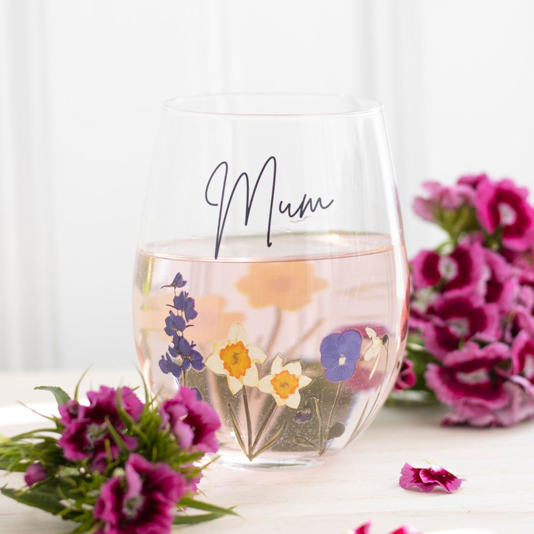 Mum Wildflower Stemless Wine Glass