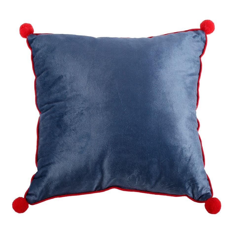 Gnome Print Square Cushion with Pom Poms