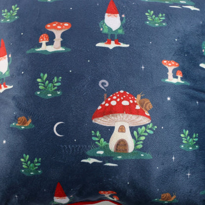 Gnome Print Square Cushion with Pom Poms