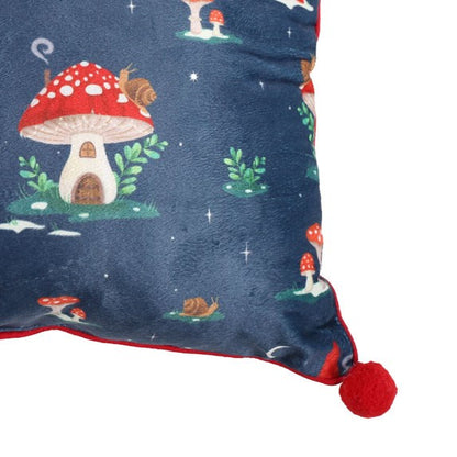 Gnome Print Square Cushion with Pom Poms