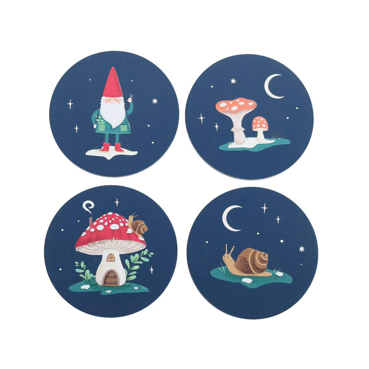 Set of 4 Printed Gnome Sweet Gnome Coaster Set