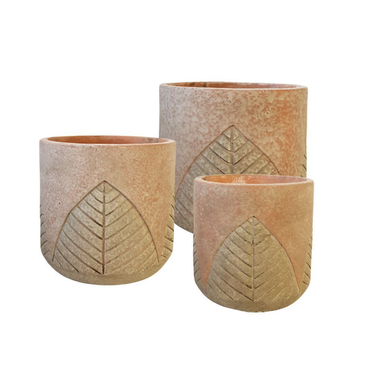 Ceramic Embossed Leaf Plant Pot