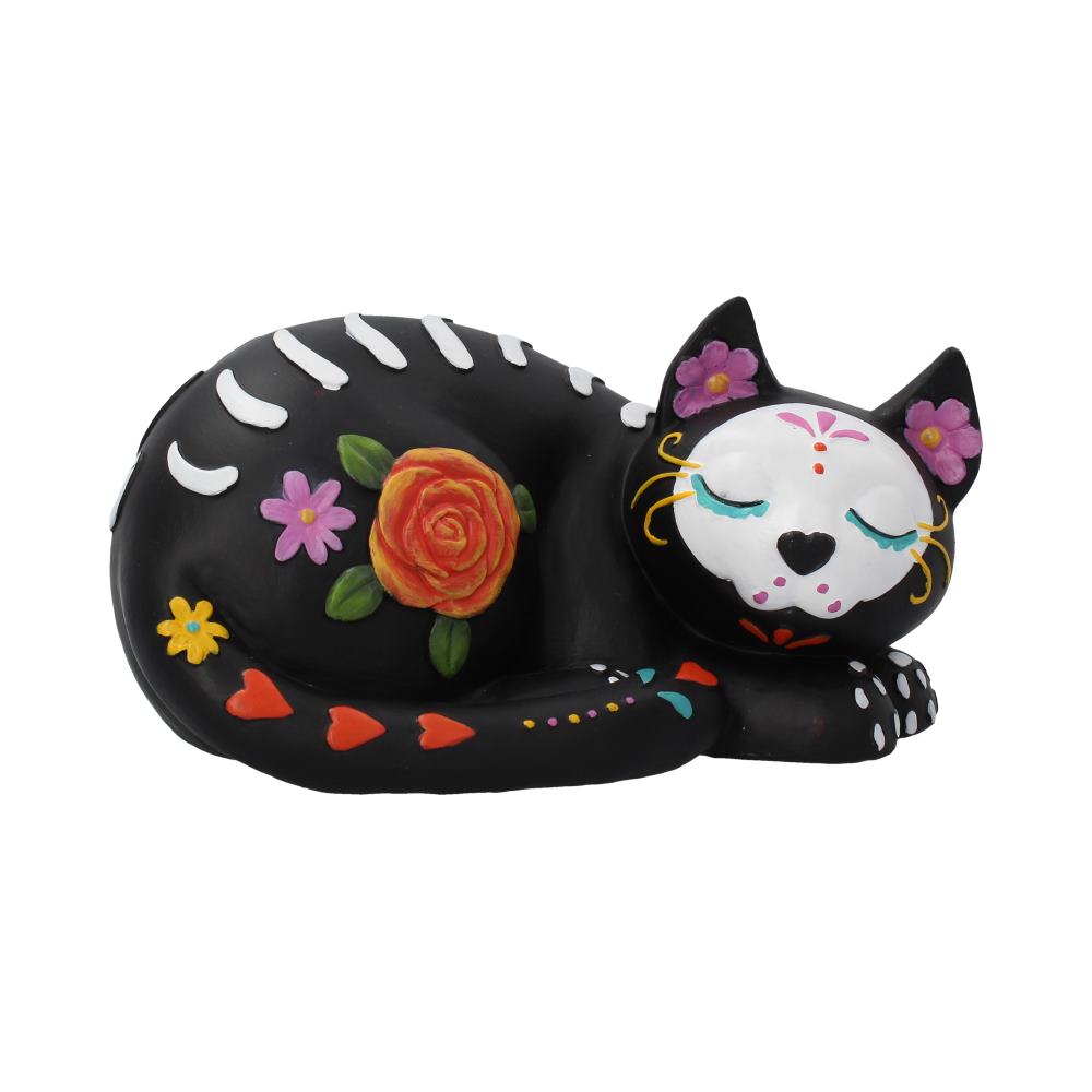 Sleepy Sugar Figurine Mexican Day of the Dead Sugar Skull Cat Ornament