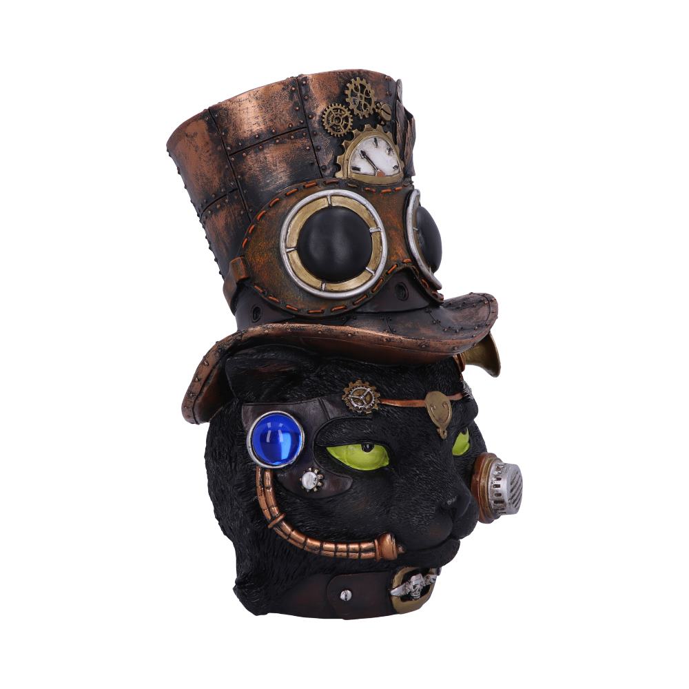 Felius Mogg Steampunk Black Cat Head Figurine