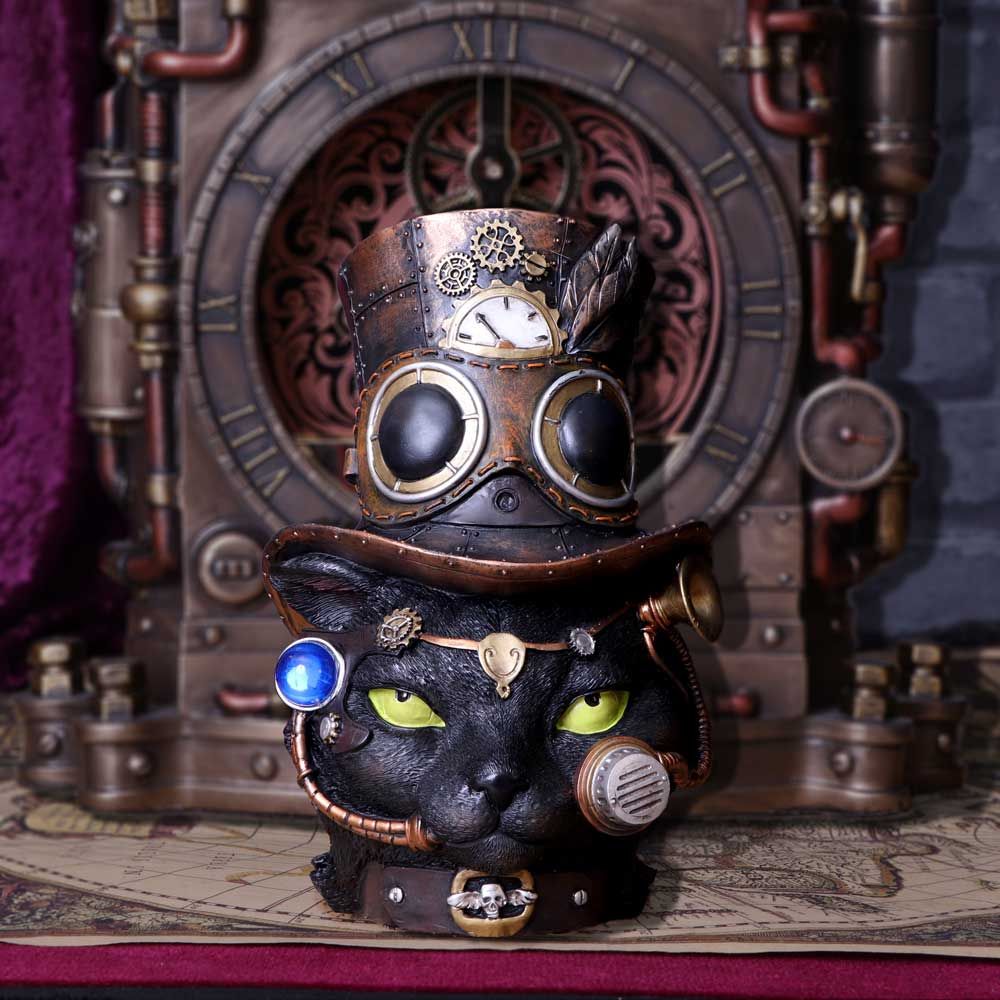 Felius Mogg Steampunk Black Cat Head Figurine