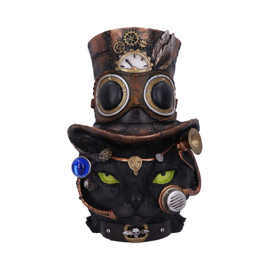 Felius Mogg Steampunk Black Cat Head Figurine