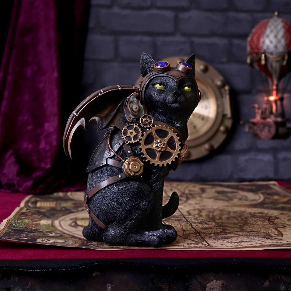 Steampunk Black Cat Pilot Figurine