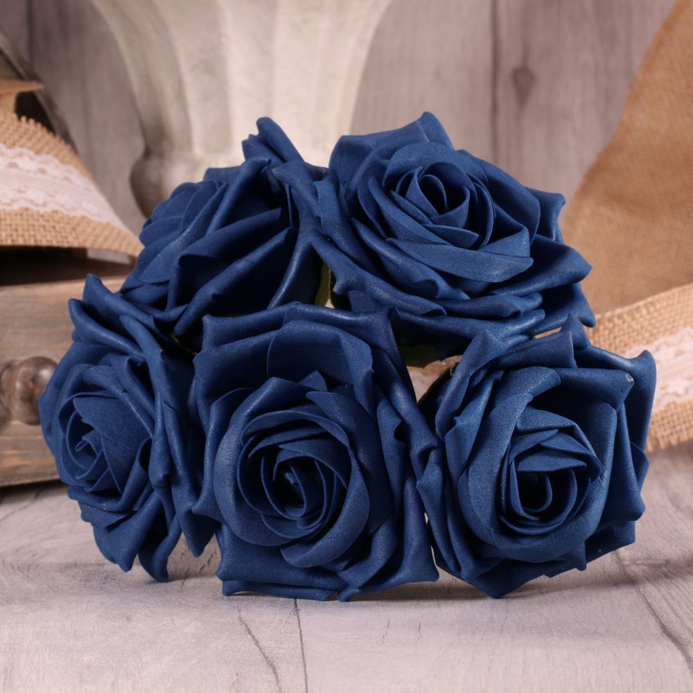 Bunch of 5 Foam Open Tea Roses - Navy Blue