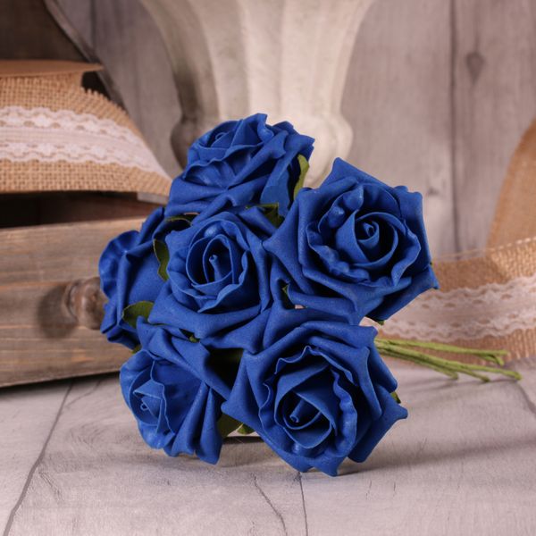 Bunch of 6 Foam Open Tea Roses - Royal Blue