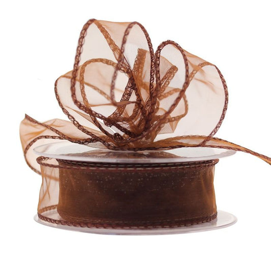 Wired Chiffon Ribbon Brown - 30mm