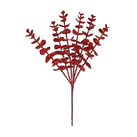 Artificial Glitter Eucalyptus Pick - Red