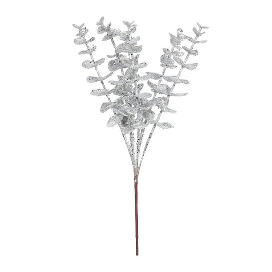 Artificial Glitter Eucalyptus Pick - Silver