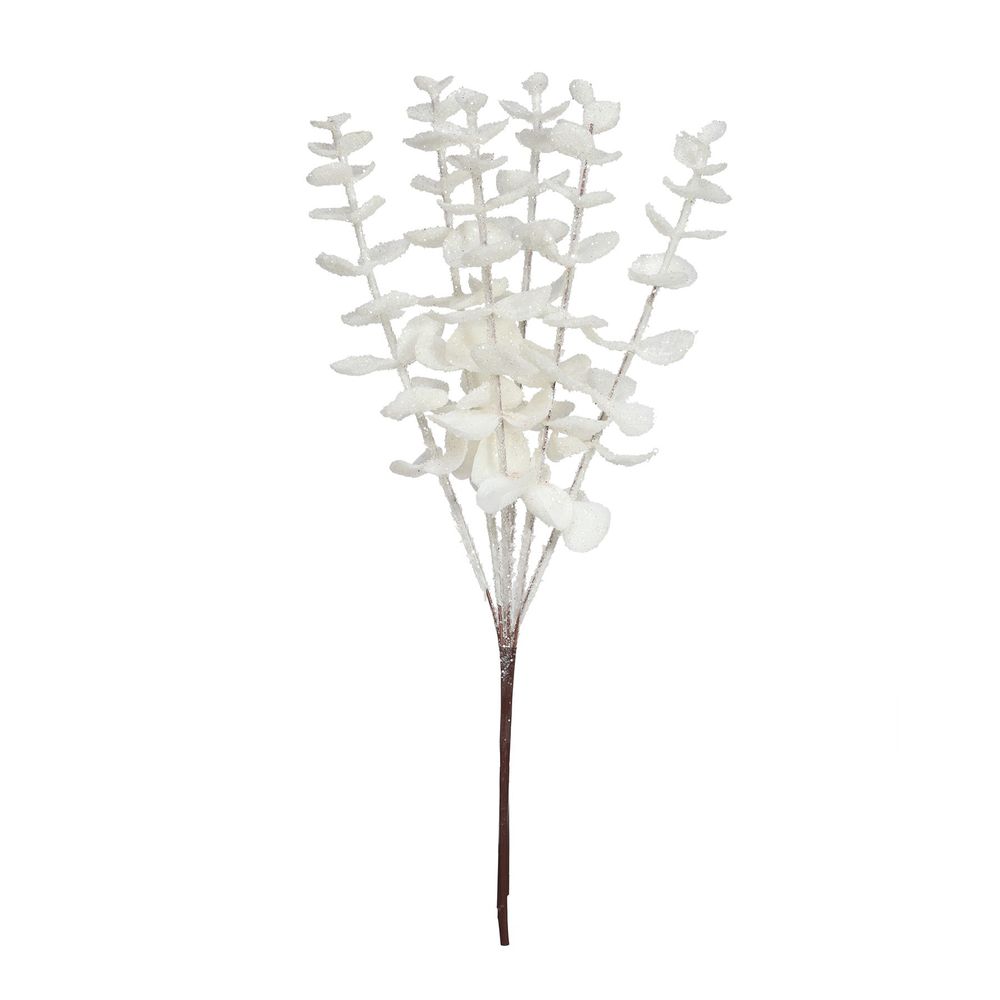 Artificial Glitter Eucalyptus Pick - White