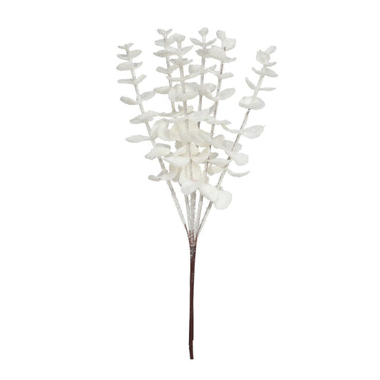 Artificial Glitter Eucalyptus Pick - White