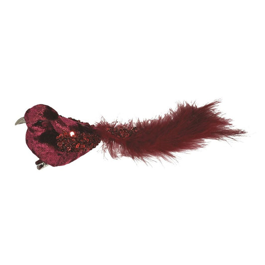 Burgundy Velvet Bird with Clip