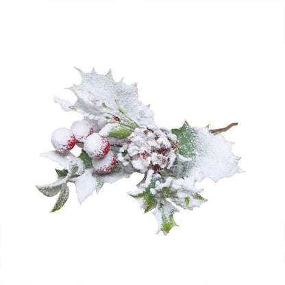 Holly, Cone & Red Berry Snowy Pick 19 cm