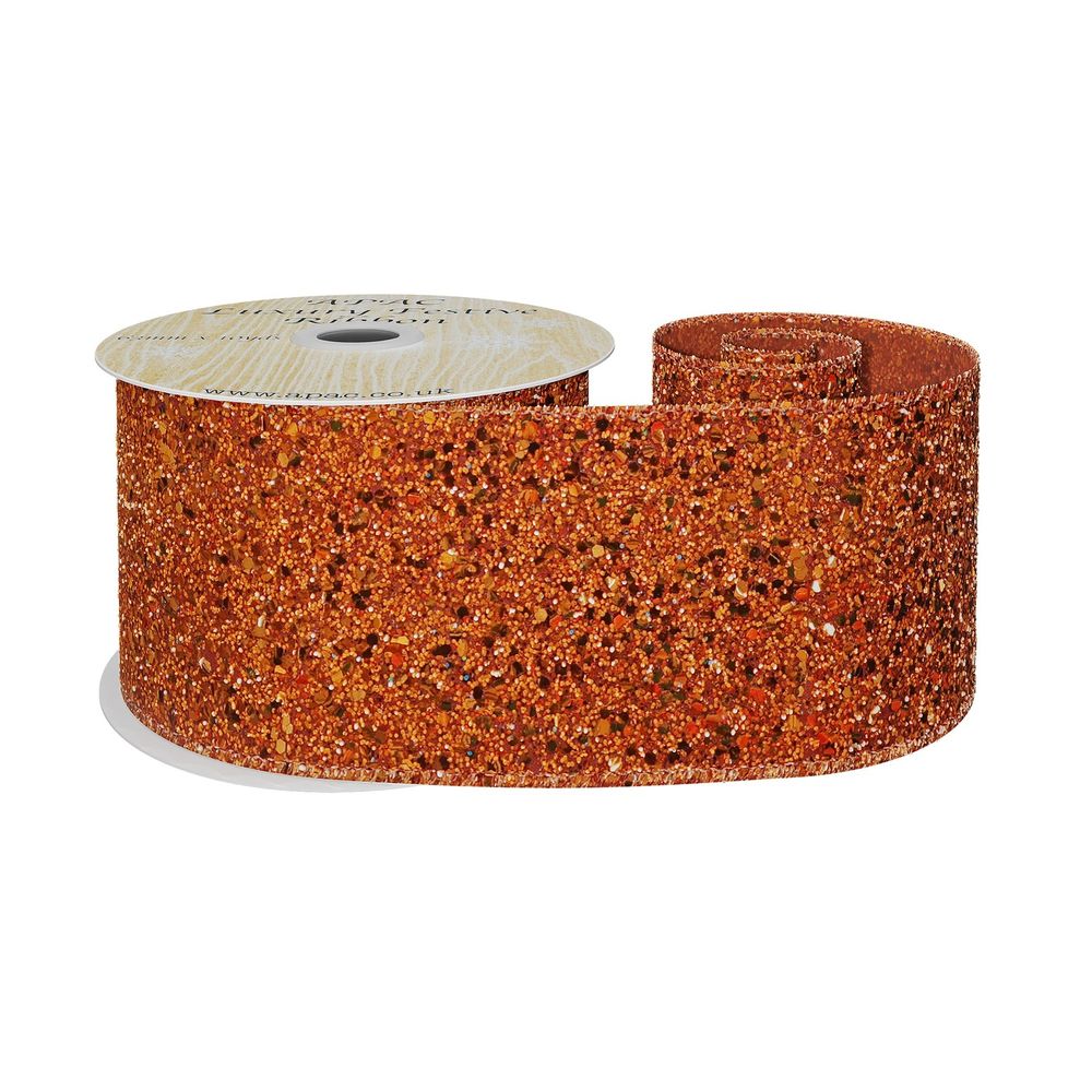 Orange Glitter Wired Edge Ribbon - (10 Yards)