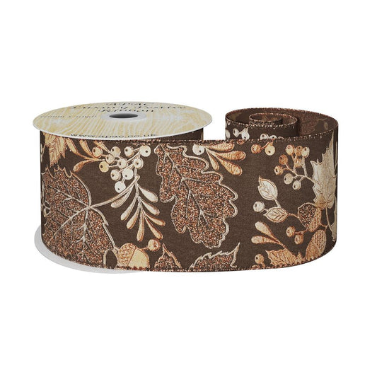 Metallic Copper Leaf Autumnal Ribbon (10 Yards)