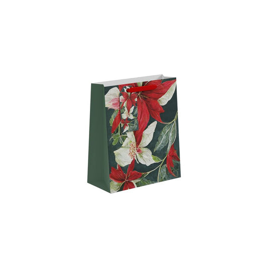 Medium Red & White Poinsettia Gift Bag