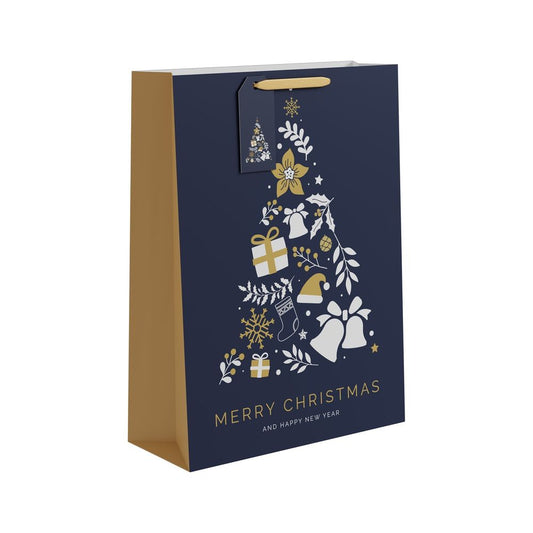 Extra Large Blue & Gold Christmas Tree Gift Bag