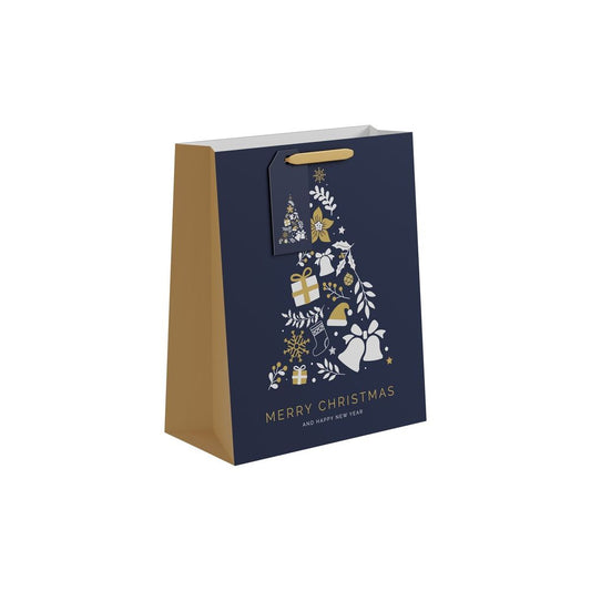 Large Blue & Gold Christmas Tree Gift Bag