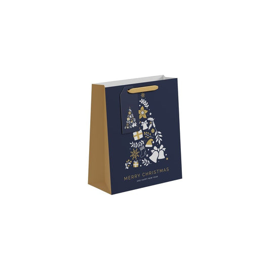 Medium Blue & Gold Christmas Tree Gift Bag