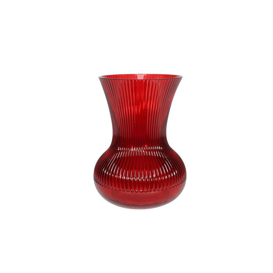 Ribbed Glass Vase 19.5cm - Red