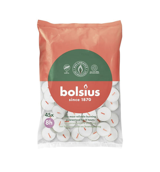 Pack of 45 Bolsius White Tealights - 8 Hour