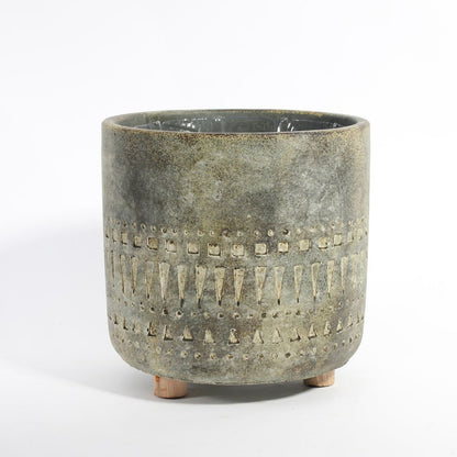 Aztec Cement Pot on Feet (17cm)