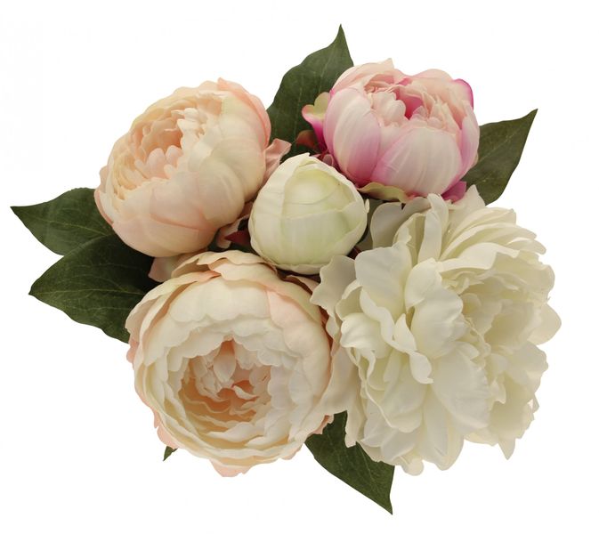 Cream & Pink Artificial Silk Peony Bouquet