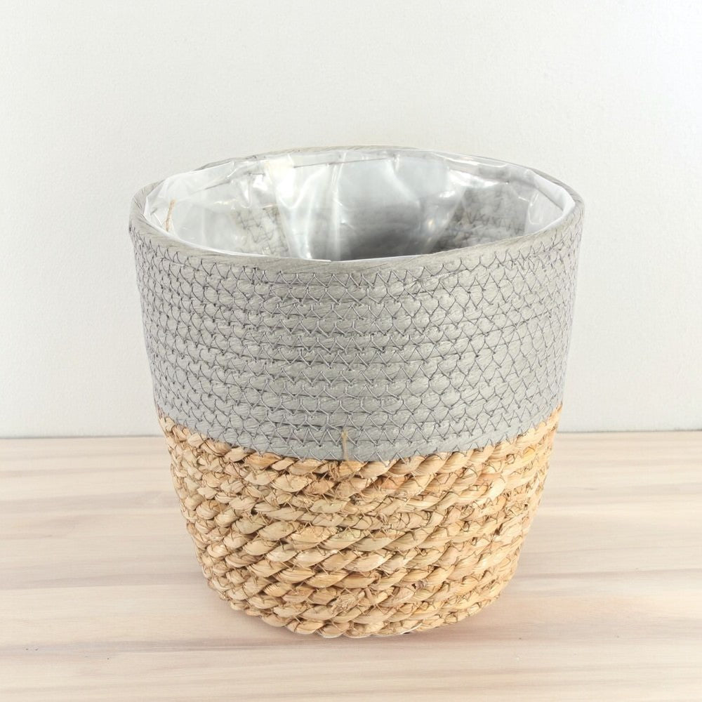 Grey and Natural Two Tone Basket Planter (19cm)