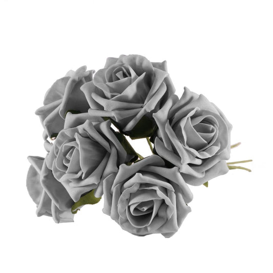 Bunch of 6 Foam Open Tea Roses - Grey