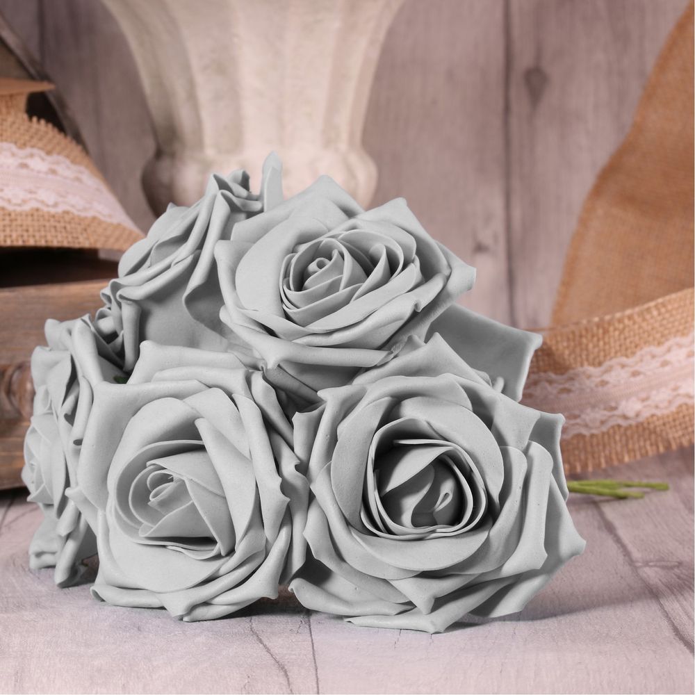 Bunch of 5 Foam Open Tea Roses - Grey