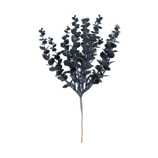 Artificial Glitter Eucalyptus Bush - Navy Blue