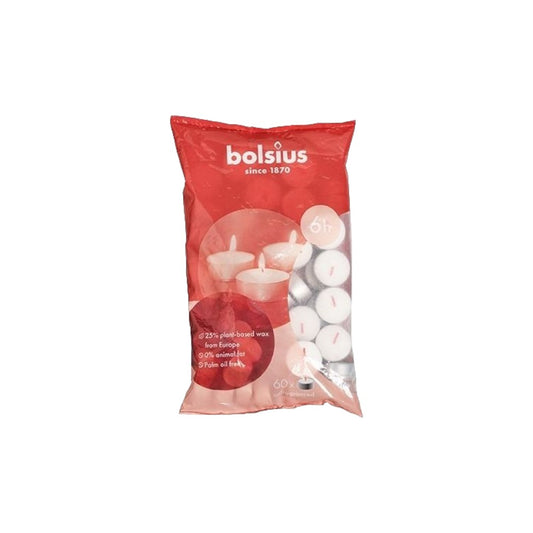 Pack of 60 Bolsius White Tealights - 6 Hour