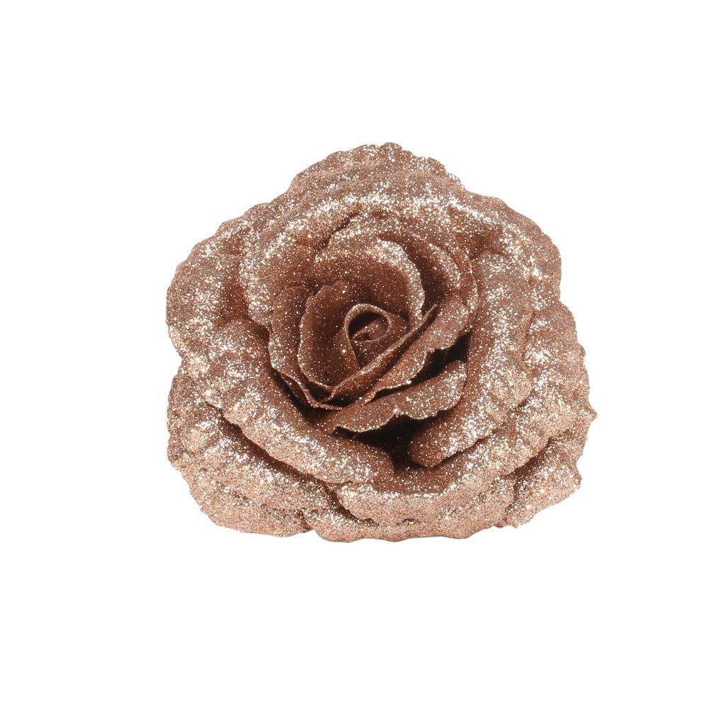 Artificial Glitter Rose Head With Clip - Rose Gold