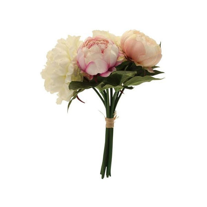 Cream & Pink Artificial Silk Peony Bouquet