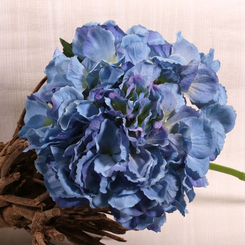 Blue Artificial Silk Hydrangea Short Stem Pick 42 cm