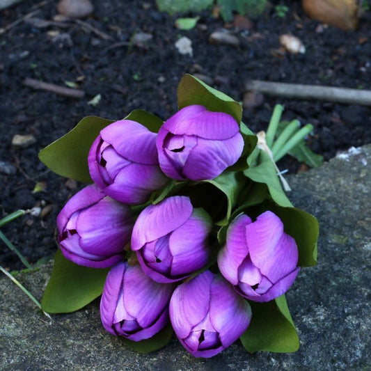 Artificial Silk Tulip Bunch - Purple