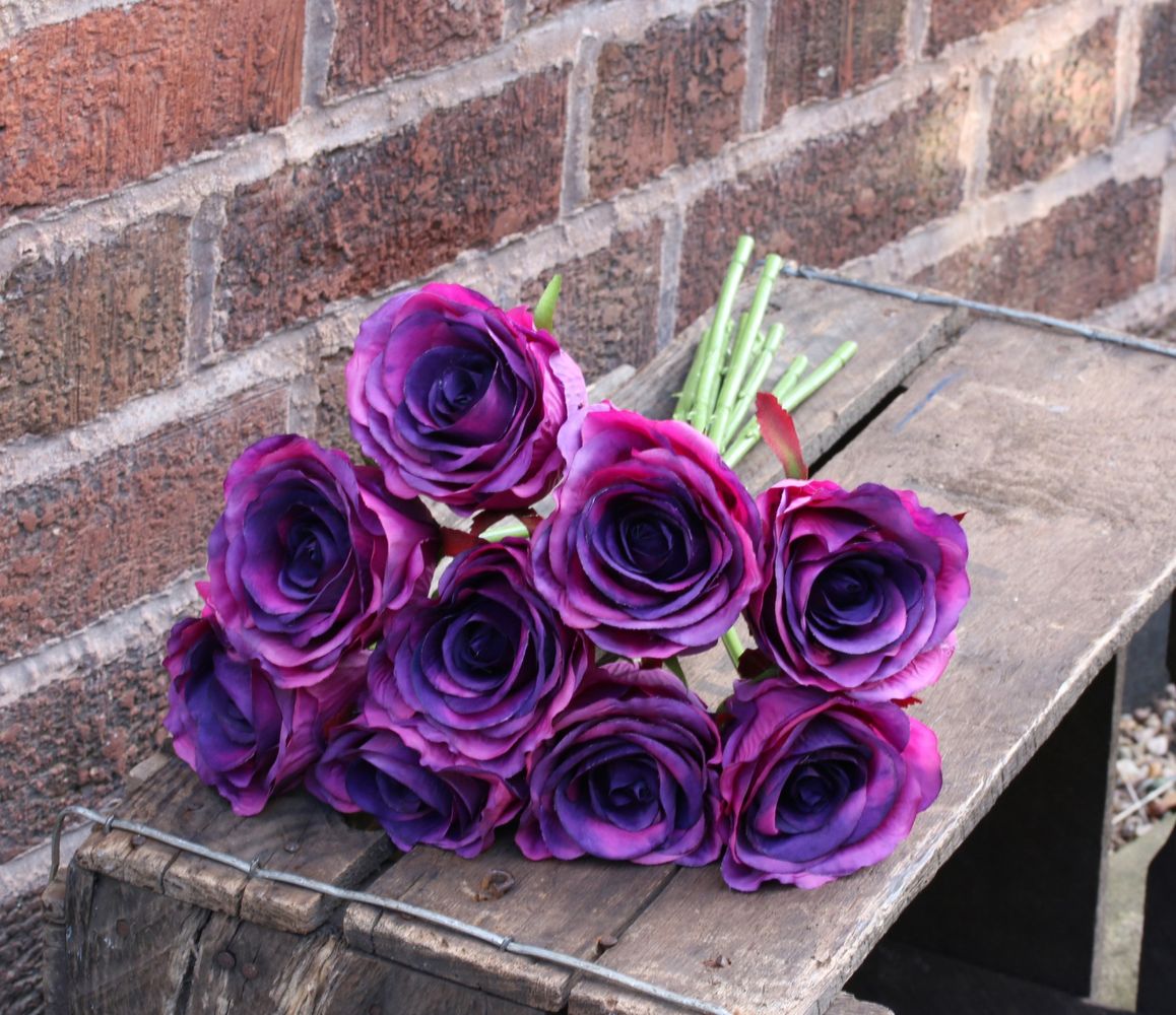 Dark Purple Artificial Silk Rose Bundle