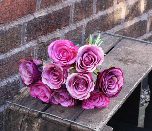 Artificial Silk Rose Bundle - Pink, Purple Mix