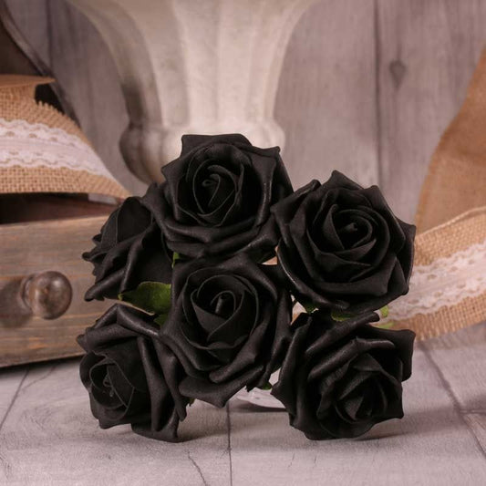 Black Bunch of 6 Foam Open Tea Rose