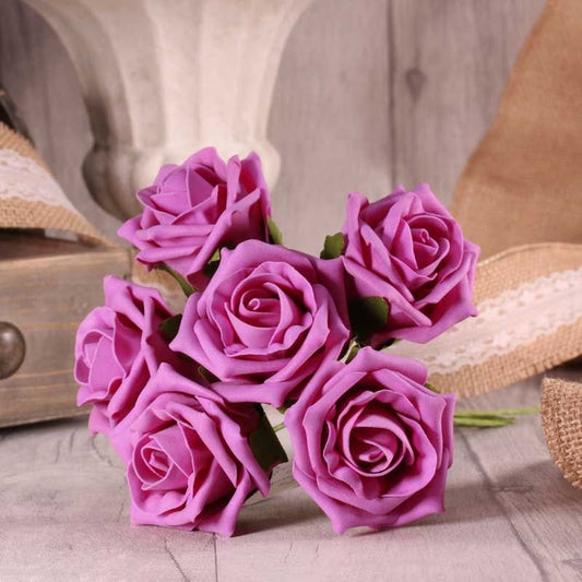 Bunch of 6 Foam Open Tea Roses - Dusky Pink